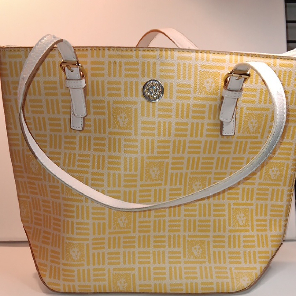Ann Klien Elegant Yellow Patterned Tote Bag(straps Has Little Signs Of Wear)